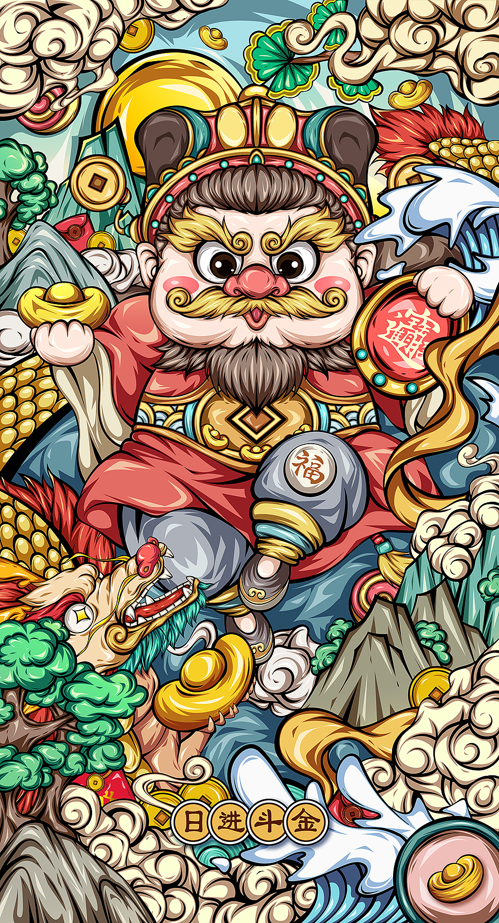 雨宫晴 | 国潮福禄寿喜财插画