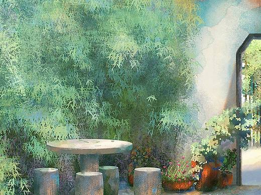 庭院幽森翠色浓（个人主页-ZNjUzNTc3ODQ=） - 艺术插画 - 站酷设计师南有鱼鸢原创素材 - 站酷ZCOOL