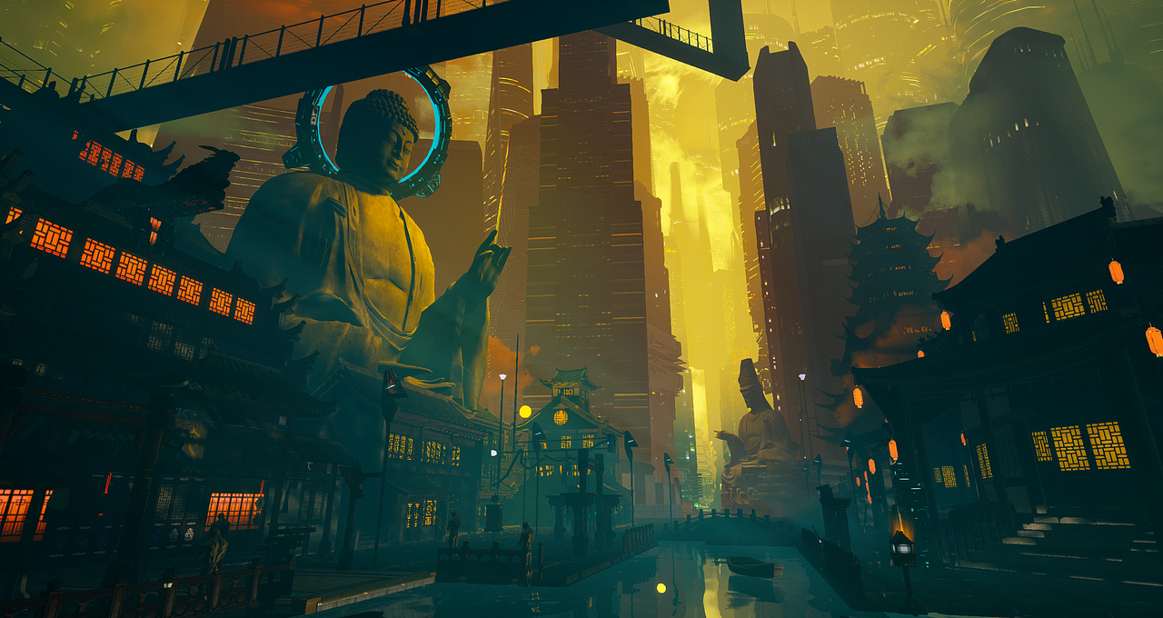 【未来信仰】中国风赛博朋克ue4场景设计