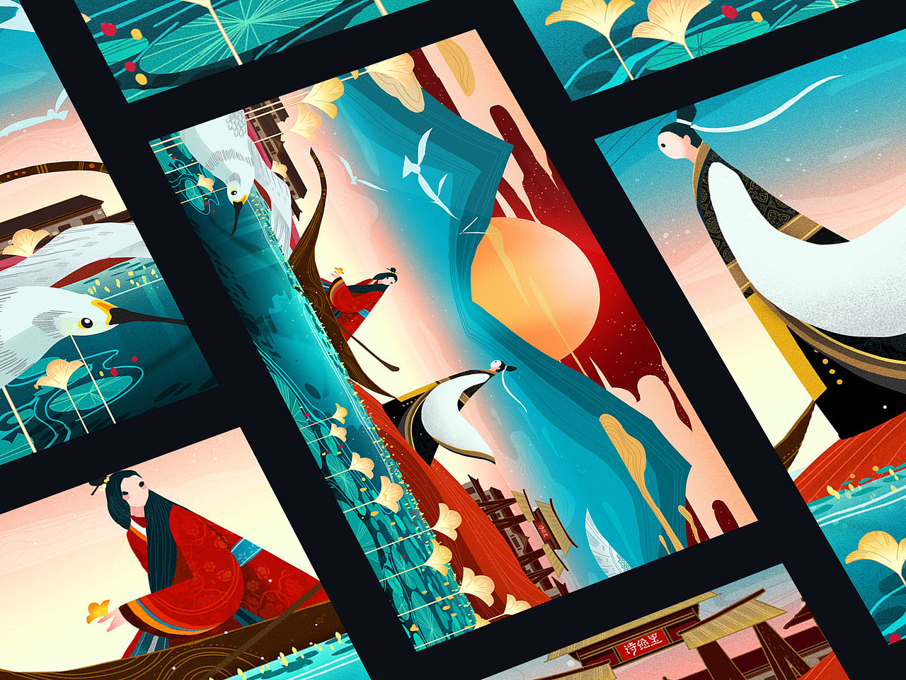 中国风扁平插画 《周南·关雎》