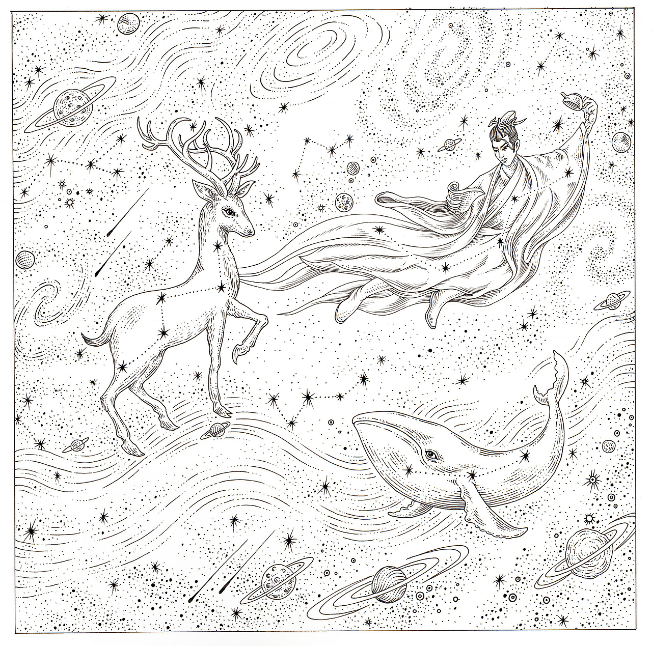 我为八马茶业“鹿与茶鲸”画的包装插画