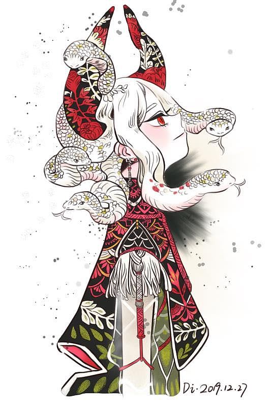 算不算美杜莎？（图ZMjE5MzkwOTQw） - 艺术插画 - 站酷设计师晓曦shel原创素材 - 站酷ZCOOL