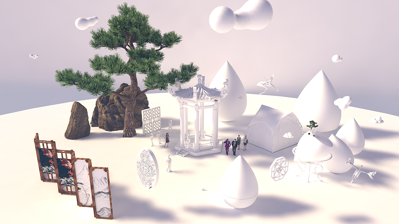 C4D国潮美妆蛋、公园凉亭场景渲染_1（图ZMjQ5MTgxMTc2） - 场景 - 站酷设计师喵喵5202原创素材 - 站酷ZCOOL