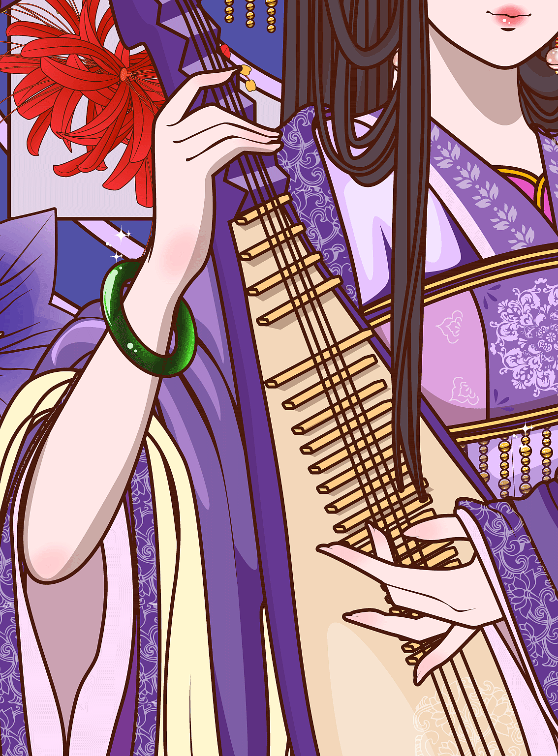 宫廷中国风古风插画犹抱琵琶半遮面