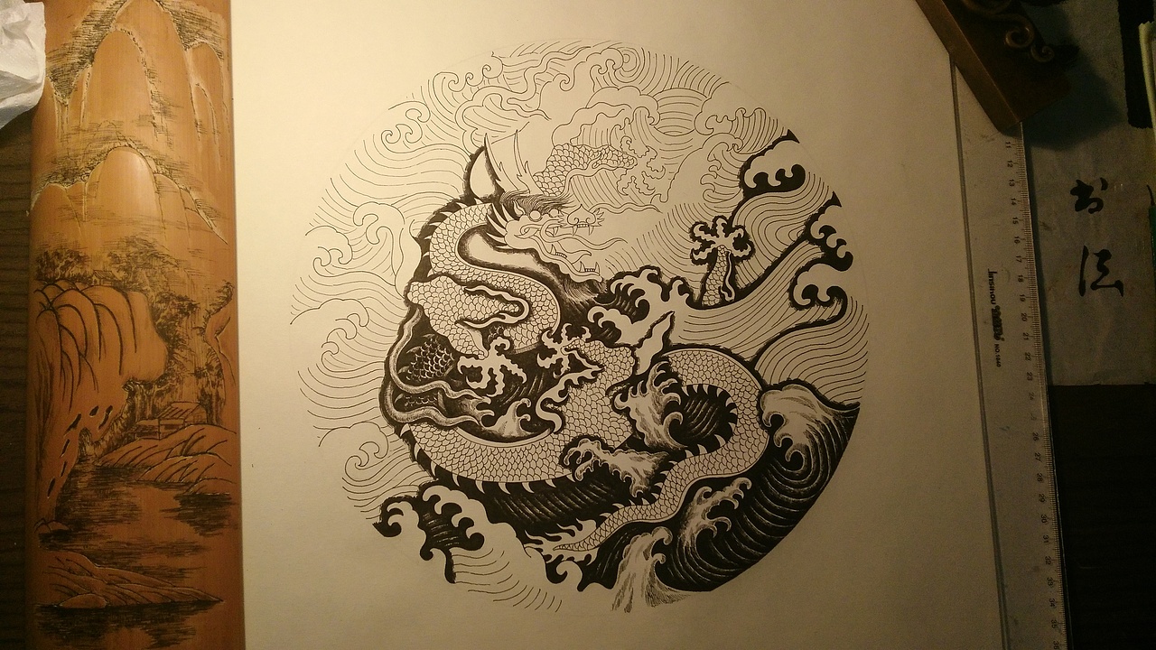 蛟龙出海钢笔画