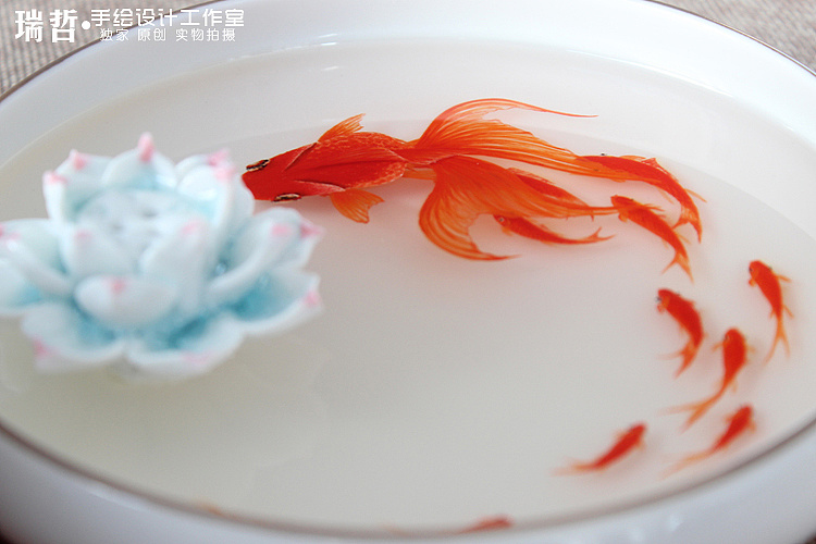 金鱼戏水 3d树脂画 瑞哲手绘