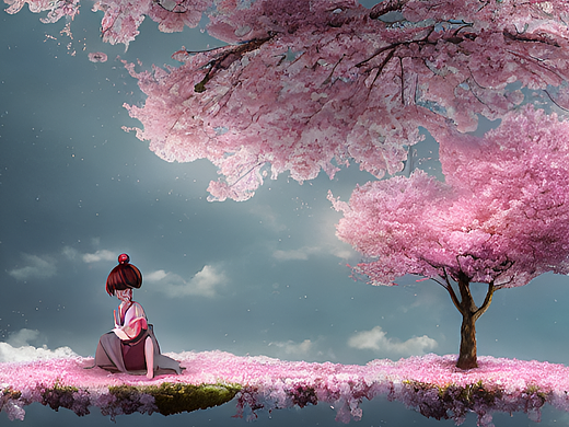 #AI创作实验室#樱花树，少女，浮岛，云，花瓣（个人主页-ZNjI1ODk5NjA=） - AI作品 - 站酷设计师雨滴哦原创素材 - 站酷ZCOOL