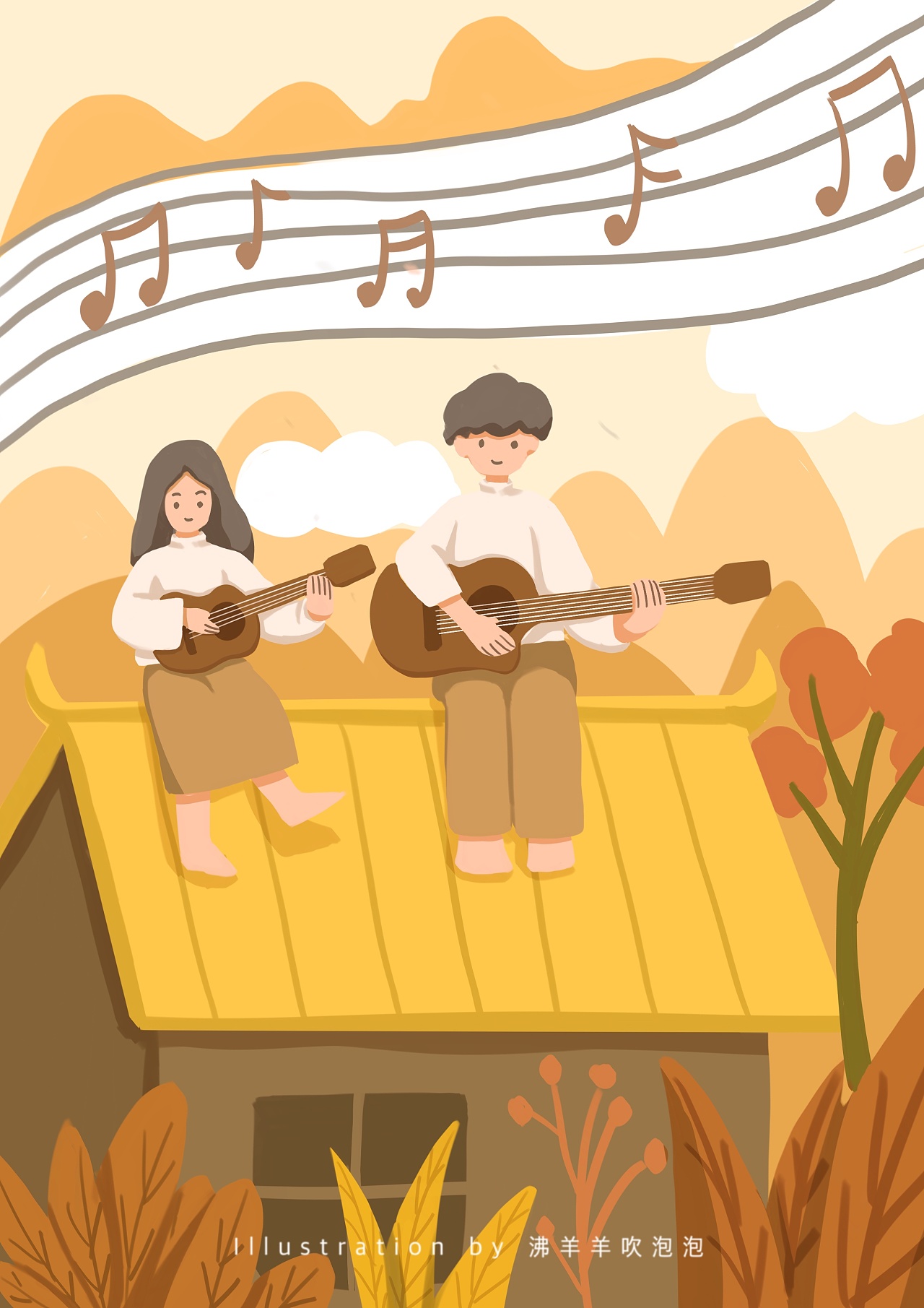 暖色调系列练习图|插画|商业插画|沸羊羊吹泡泡 - 原创作品 - 站酷