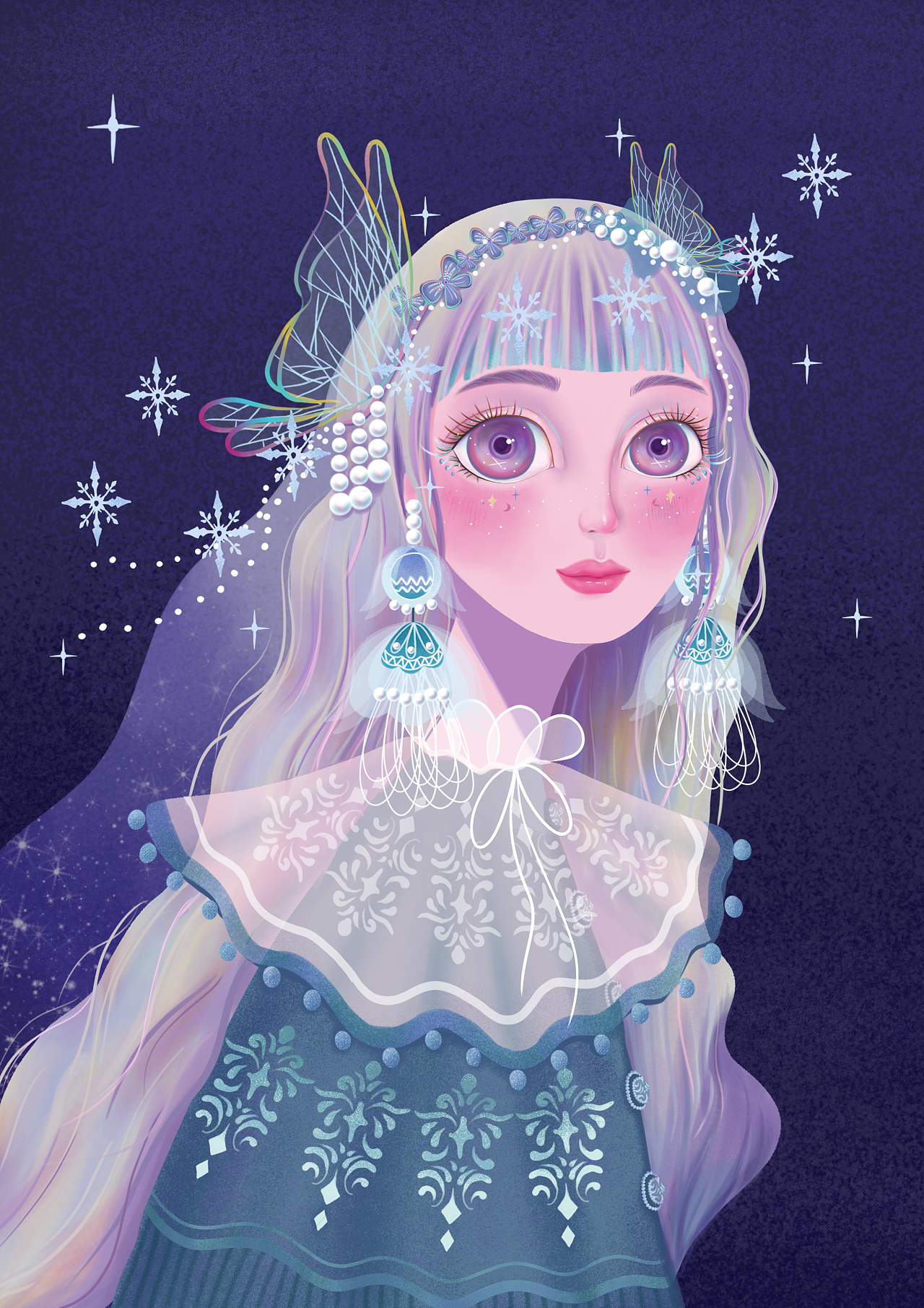 一只雪蝶的拟人形象.