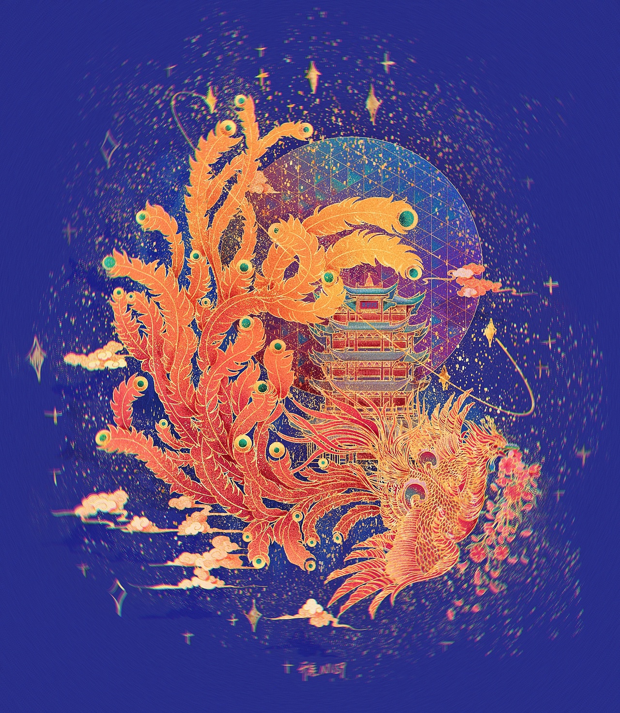 国风插画贴金箔