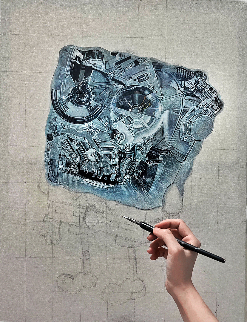 机械海绵宝宝 丙烯手绘