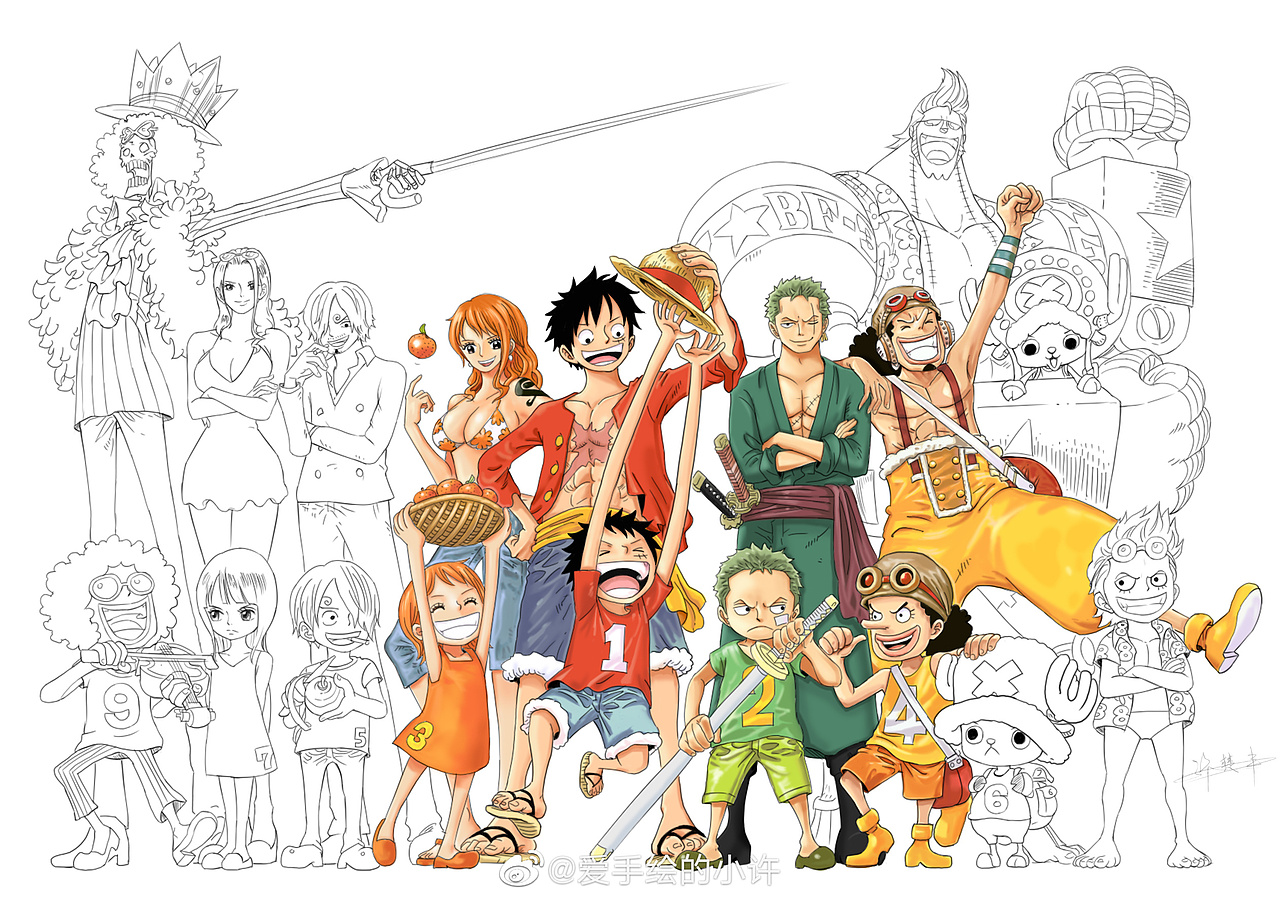 板绘作品-海贼王草帽全员（图ZMjY4NDg4MDgw） - 艺术插画 - 站酷设计师老许的视觉笔记原创素材 - 站酷ZCOOL
