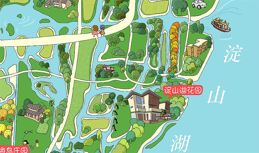 卡通风格的锦溪手绘地图—喵星岛文创