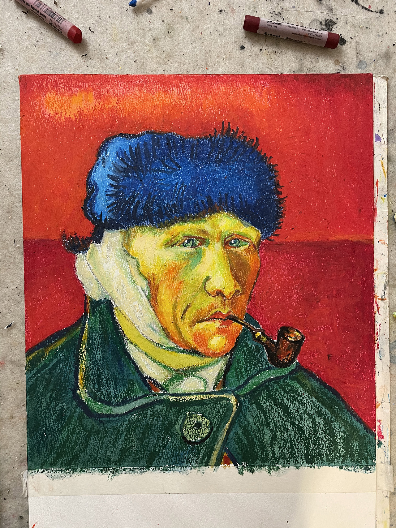 油画棒教程分享之梵高自画像|纯艺术|油画|慕渔艺术 - 临摹作品