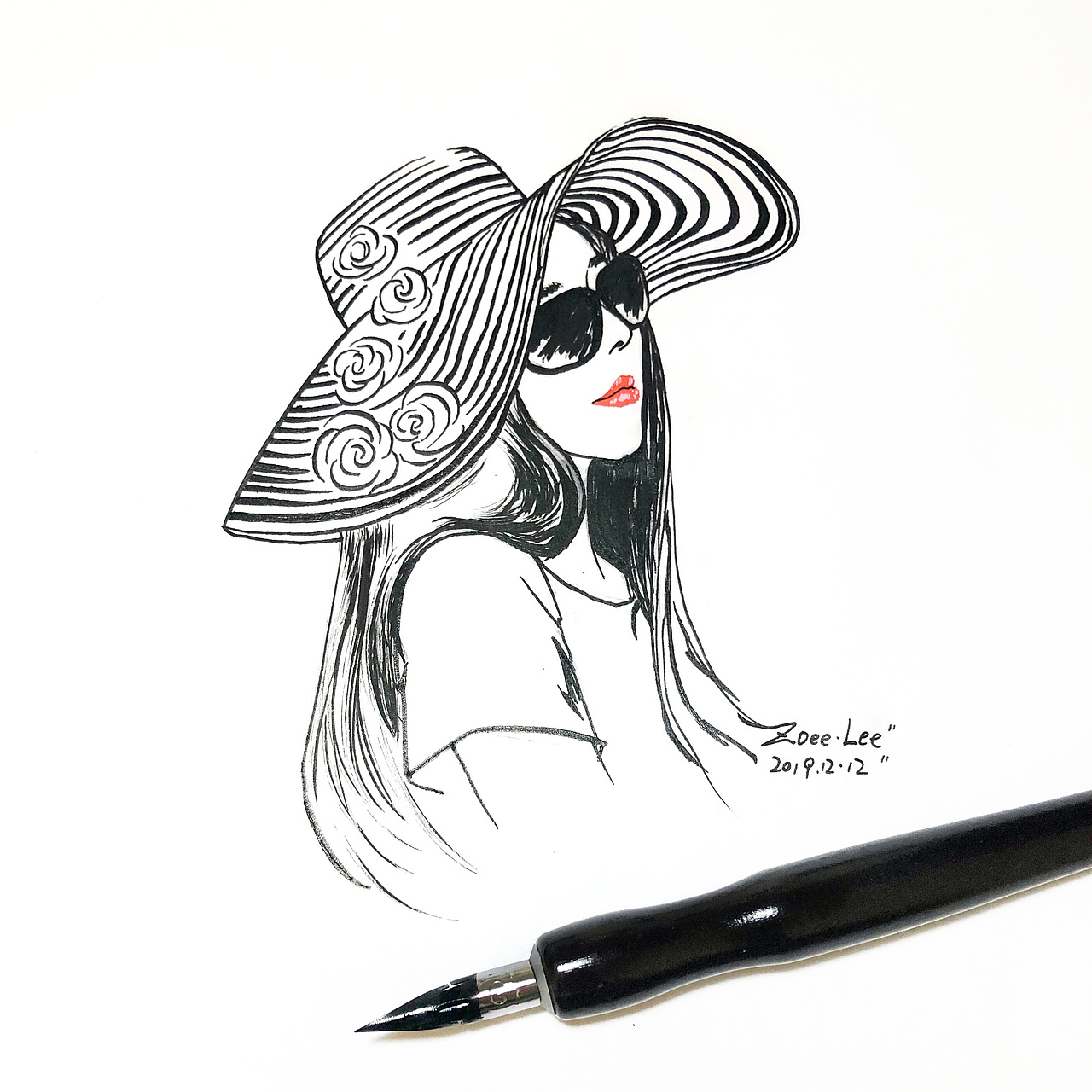 手绘时尚插画戴帽子的优雅女人们