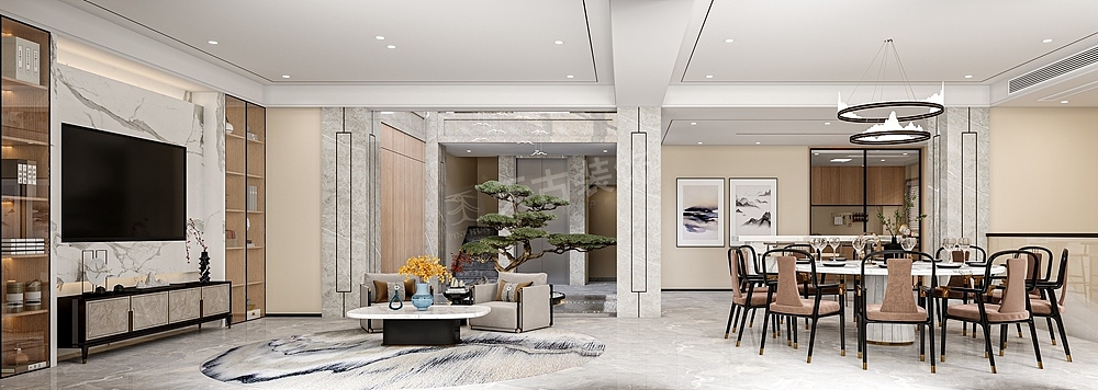 华侨城天澜美墅装修,550平米别墅新中式风格设计