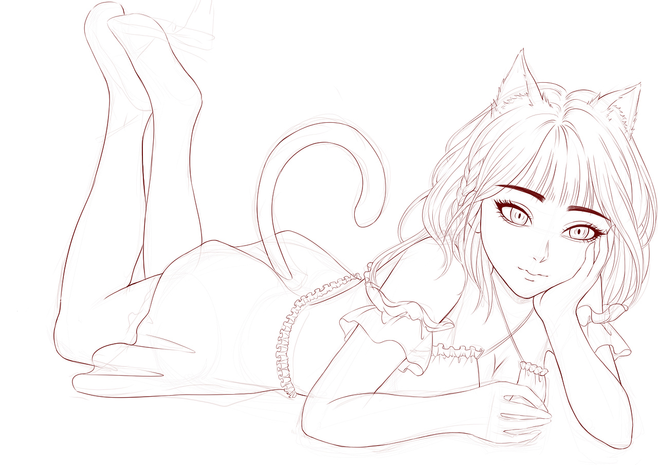 猫女郎人体练习草图