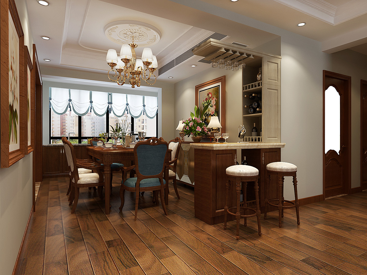 保定朝阳首府160平美式风格装修效果图