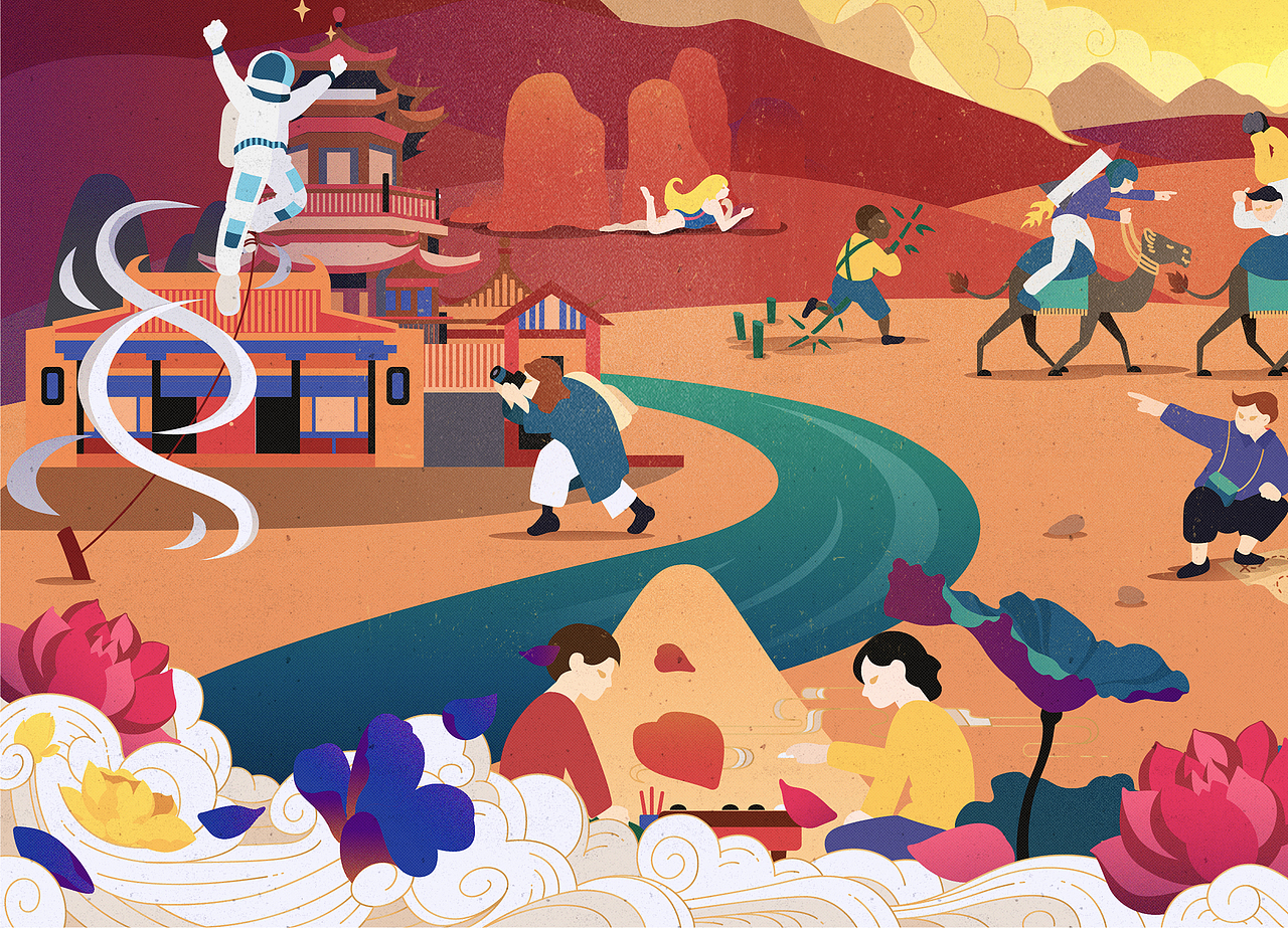 腾讯“中国传统游戏探索之旅”主题插画kv制作（图ZMTE5NTQzNDc2） - 商业插画 - 站酷设计师武减武文化创意原创素材 - 站酷ZCOOL