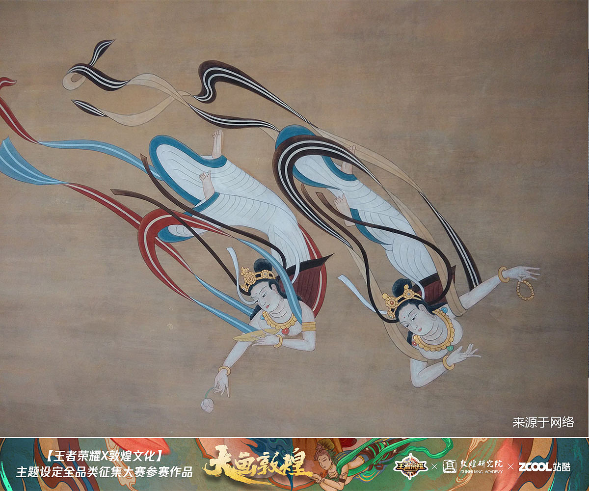 此图为网络搜到的素材,我将飘带感运用到我的插画中,同时保留很清晰的笔触感,极力表现出古朴的特点,将文化融入到游戏风格的张力造型中。