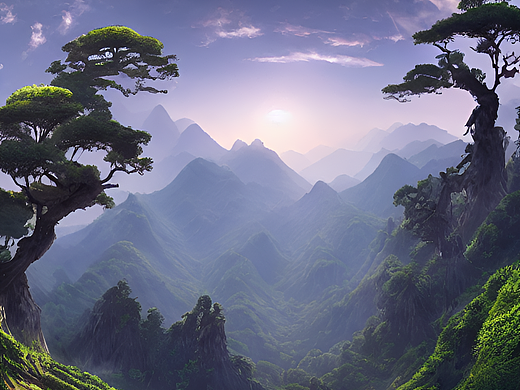 #站酷梦笔#秦岭，全景，巨大的古树立于天地之间（个人主页-ZNjMyMzAxNzI=） - AI作品 - 站酷设计师小凉生原创素材 - 站酷ZCOOL