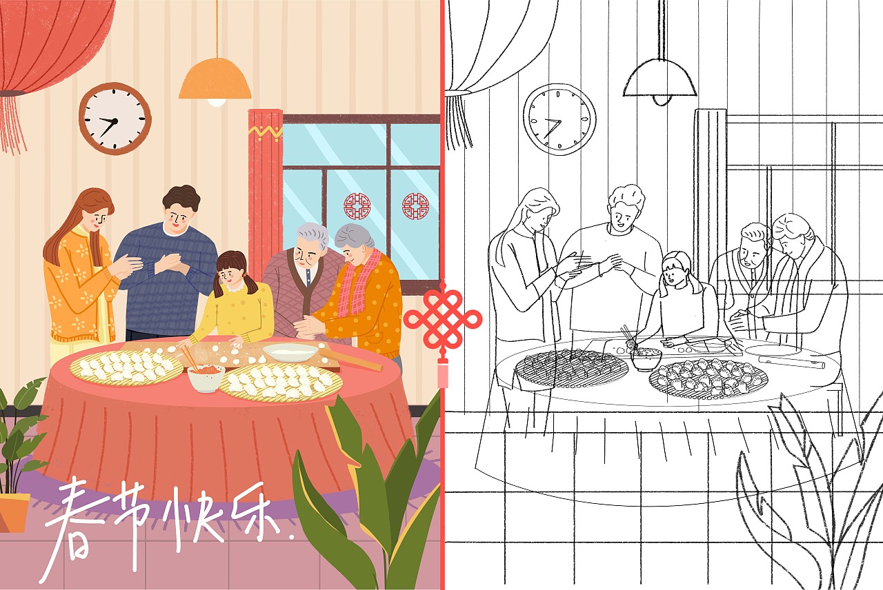 2022年春節(jié)系列扁平插畫（圖ZMjg1MTE4MjY0） - 商業(yè)插畫 - 站酷設(shè)計(jì)師小Q啊哦原創(chuàng)素材 - 站酷ZCOOL