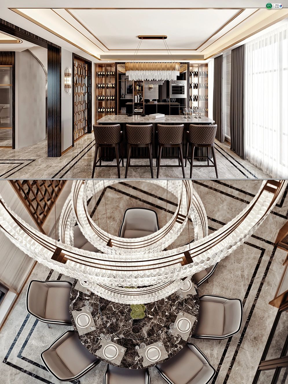 360㎡别墅轻奢风别墅设计挑空餐厅华丽豪宅