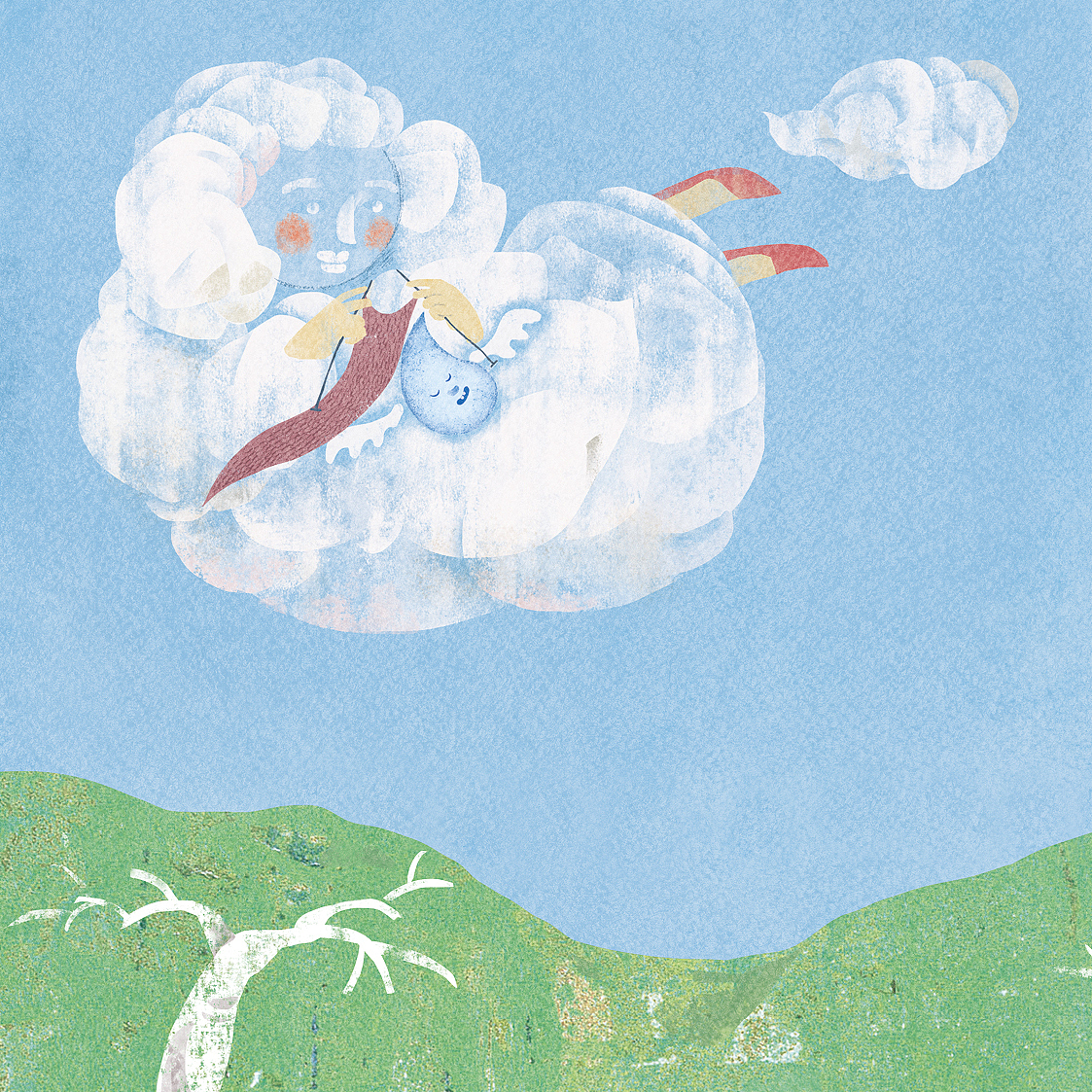 小雨滴再云朵俺姨怀里睡着了