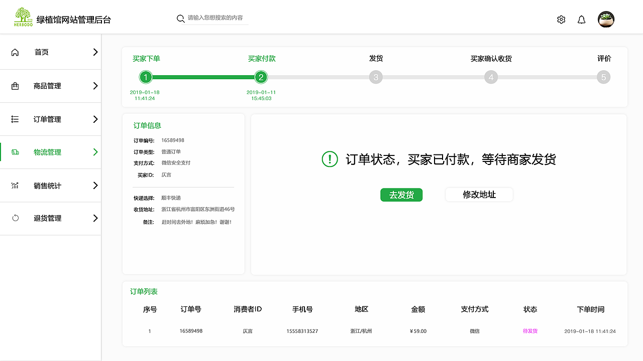 绿植馆电商后台设计