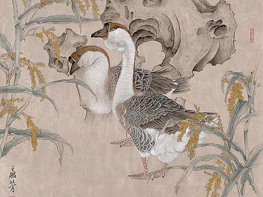 卢芳国画工笔画鹅湖稻粮肥（个人主页-ZNDA4NzYyNjA=） - 绘画 - 站酷设计师尚美一线原创素材 - 站酷ZCOOL