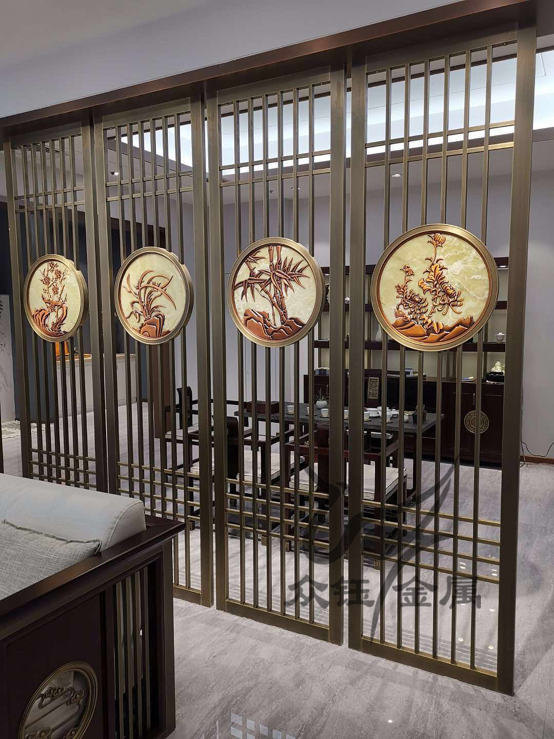 售楼处不锈钢屏风装饰工程—东城金茂府不锈钢廊架屏风