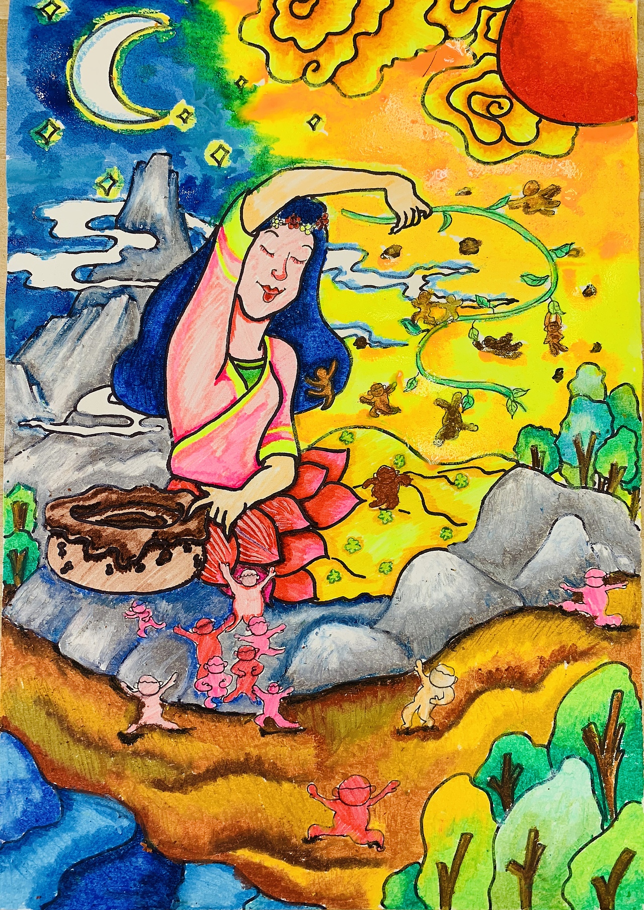 女娲造人|插画|儿童插画|lzzwjy_原创作品-站酷zcool