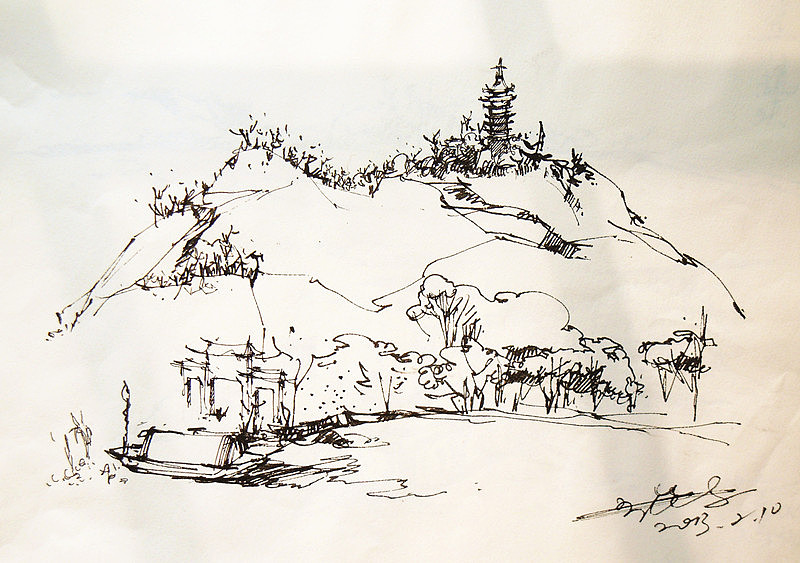 焦山速写10分钟,冻的手在发抖.