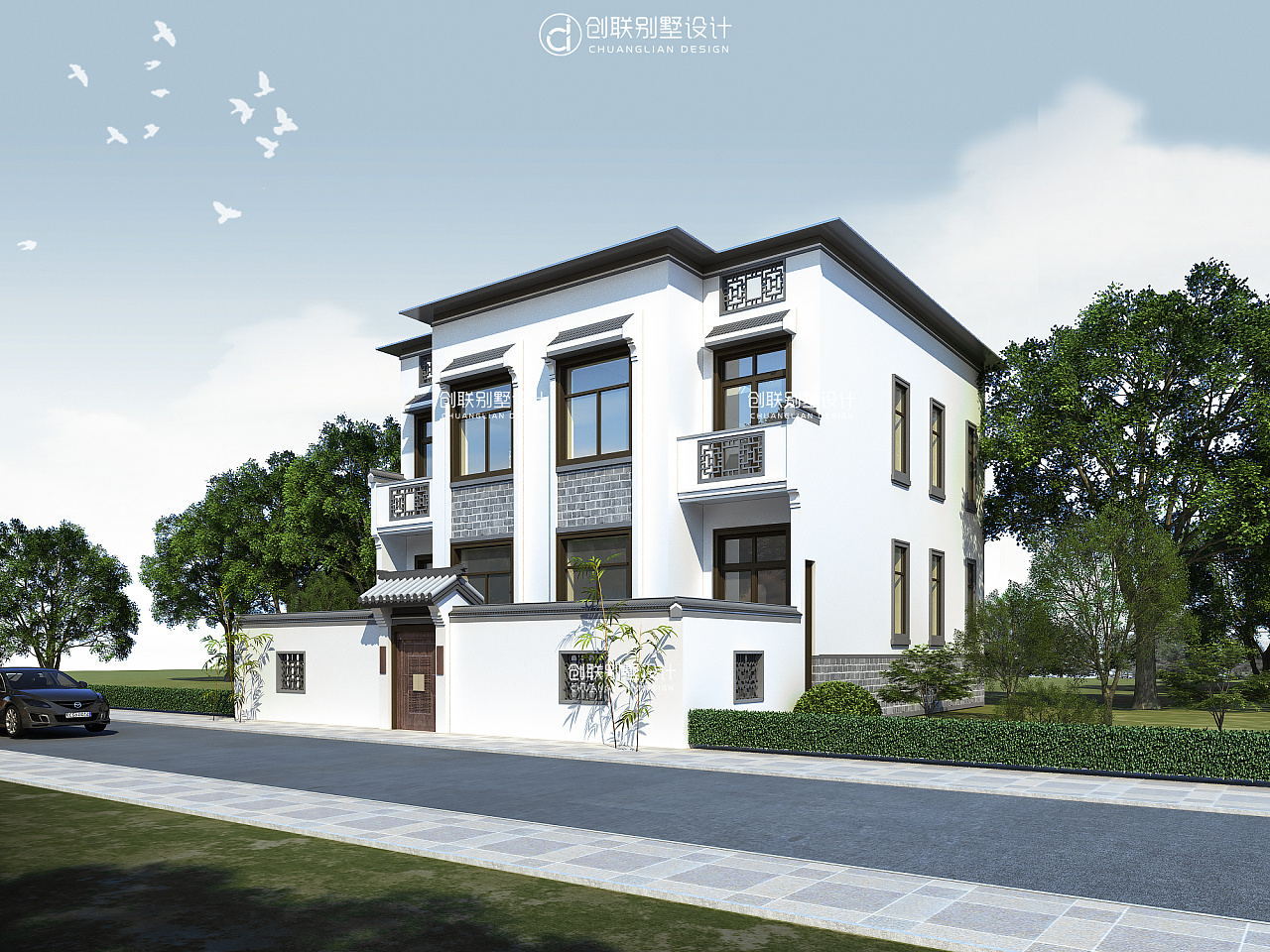 现代中式独栋别墅3dmax 模型下载-光辉城市