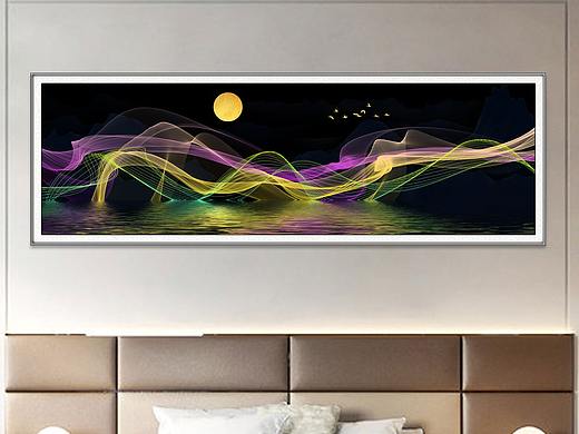 新中式抽象线条山水床头装饰画晶瓷画