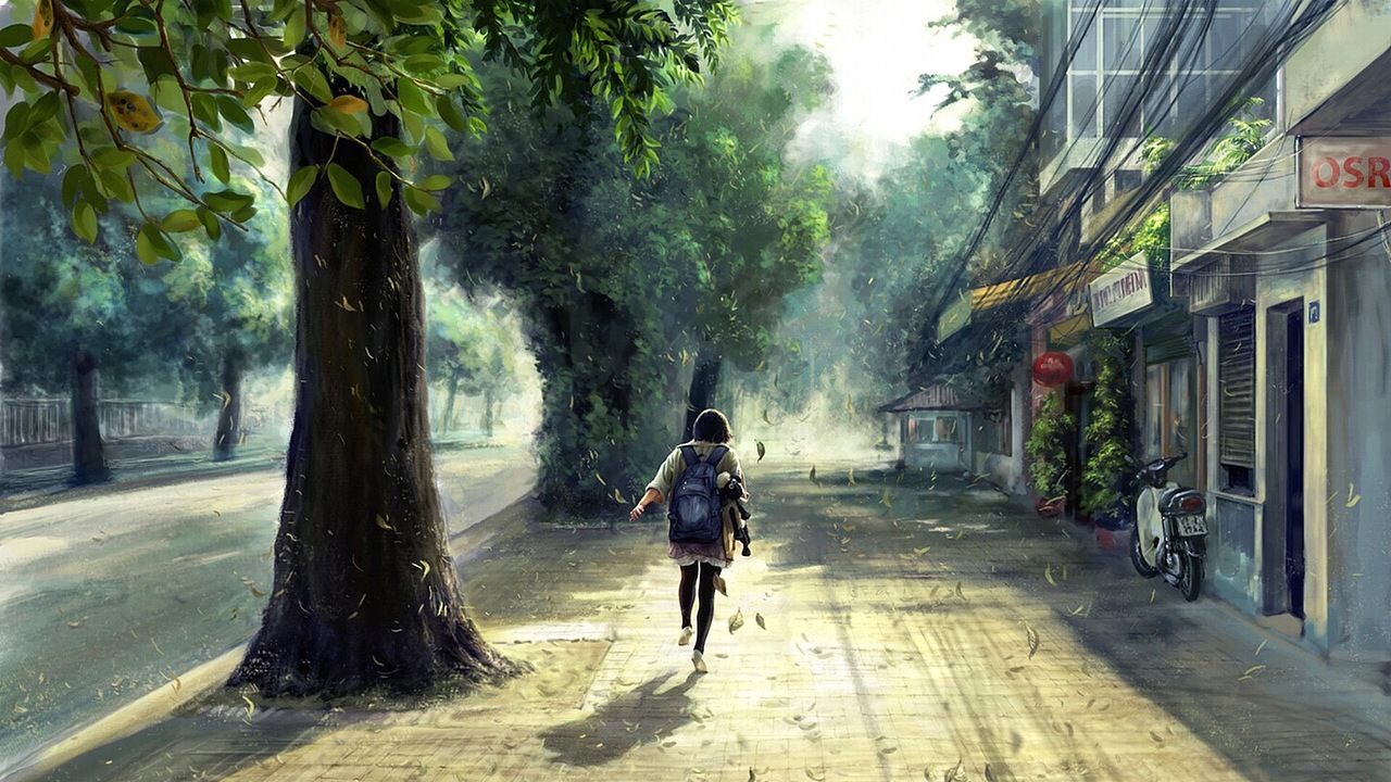 用blender制作的树叶纷飞的效果,风居住的街道