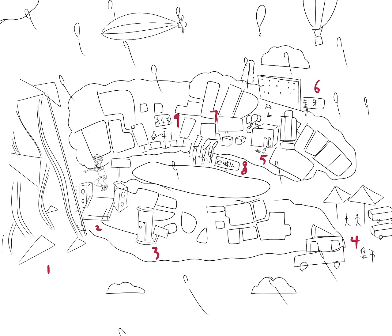 地产商场插画-公园式商业 | 侨城坊-九方荟开业kv（图ZMTY0Mjc2NDY0） - 商业插画 - 站酷设计师阿晓xj原创素材 - 站酷ZCOOL
