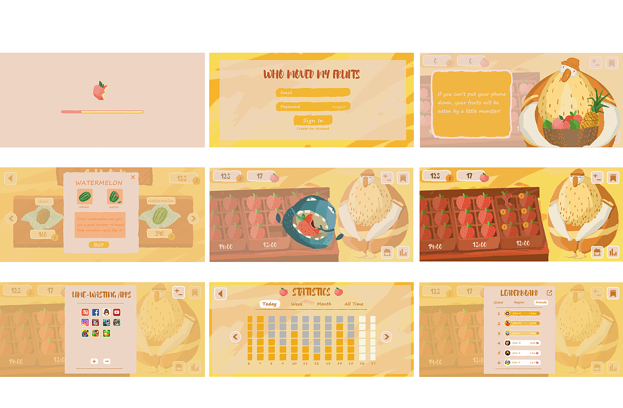 APP游戏设计--Who Moved My Fruits（图ZMTc3OTAzNDc2） - 游戏UI - 站酷设计师妮妮妮妮啊原创素材 - 站酷ZCOOL