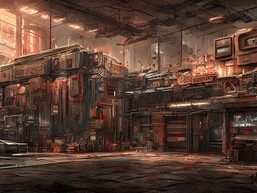 #站酷梦笔#金属 摇滚 商店，赛博朋克（个人主页-ZNjM0OTEyMjA=） - AI作品 - 站酷设计师衫丫原创素材 - 站酷ZCOOL