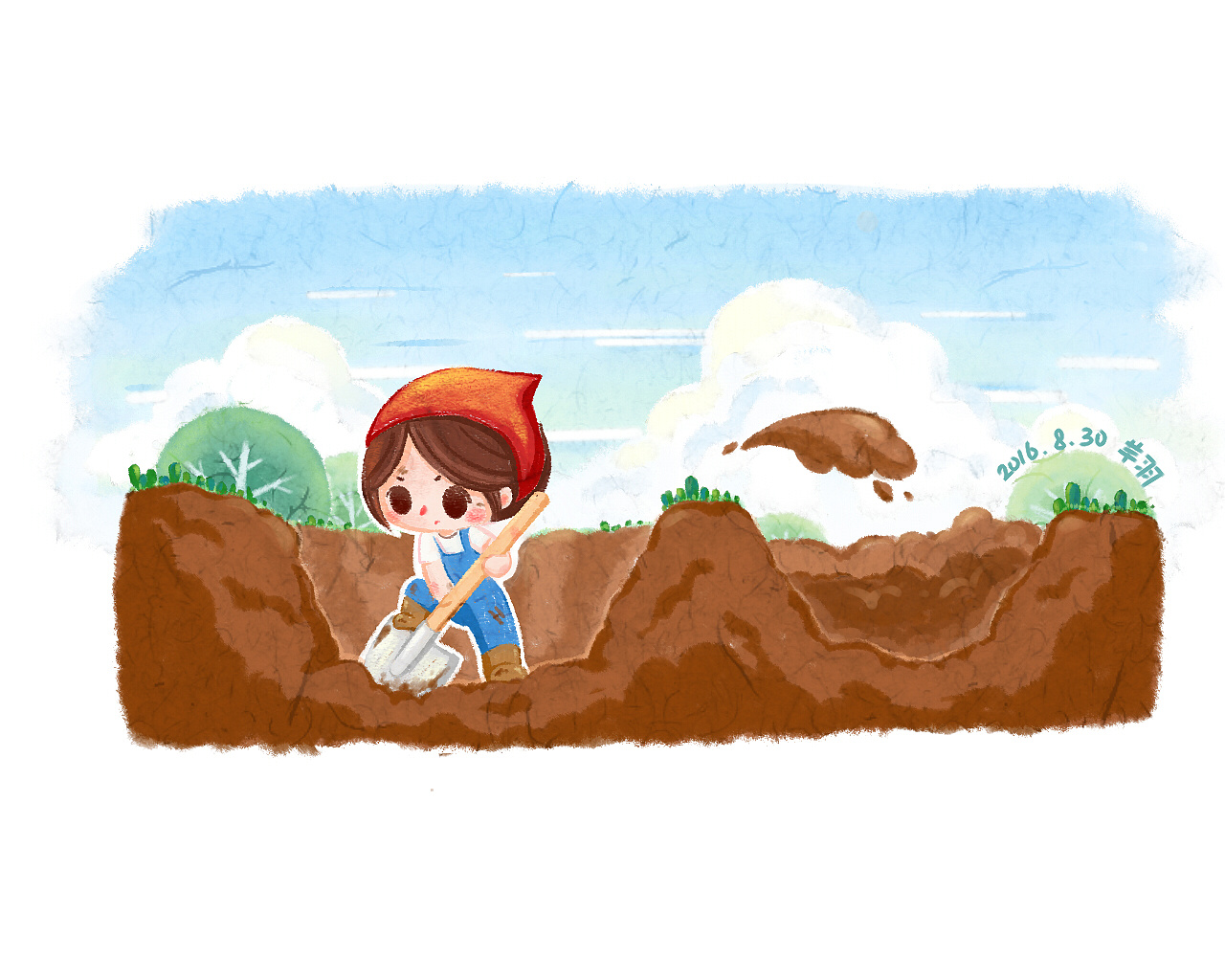 ute little boy digging hole with shovel vector cartoon illustration at ...