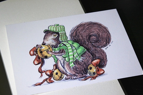 纯手绘明信片/新年祝福/圣诞贺卡/雪