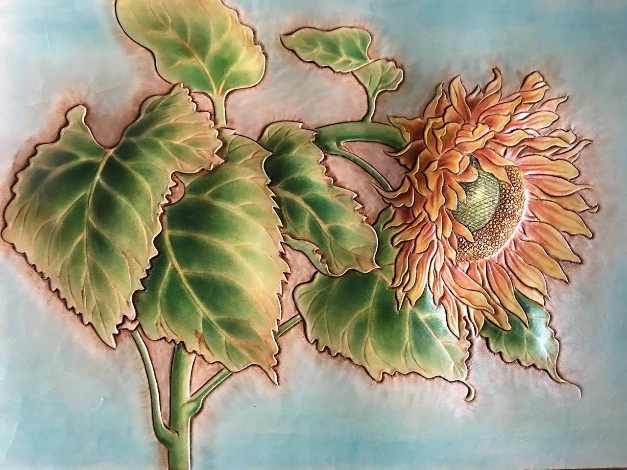 皮雕画向日葵
