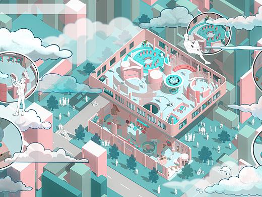 环艺插画风鸟瞰图