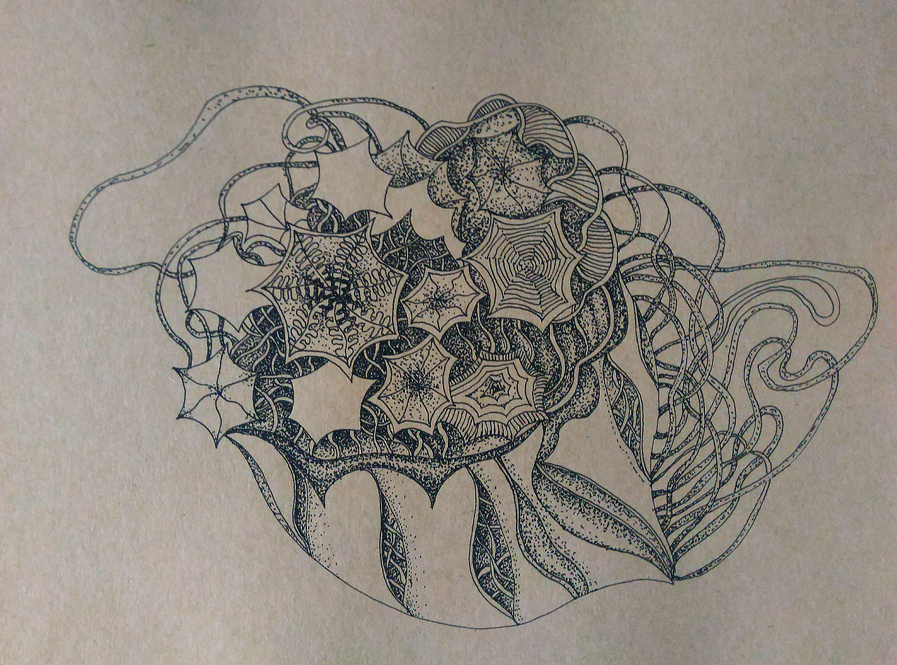 《此--流--深--伍》是对生活状态一种挖掘，通过多样的印象，使得笔与纸之间的痕迹无所追踪。