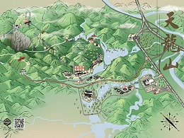 天龙山景区手绘地图导览图国风