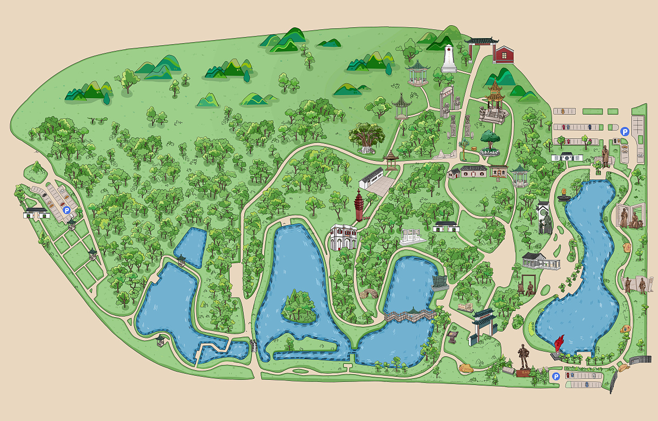 珠海唐家共乐园地图手绘设计|平面|图案|珠海绘涂设壁画_原创作品