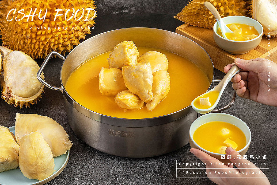 美食摄影-花胶鸡火锅,榴莲火锅,人参火锅