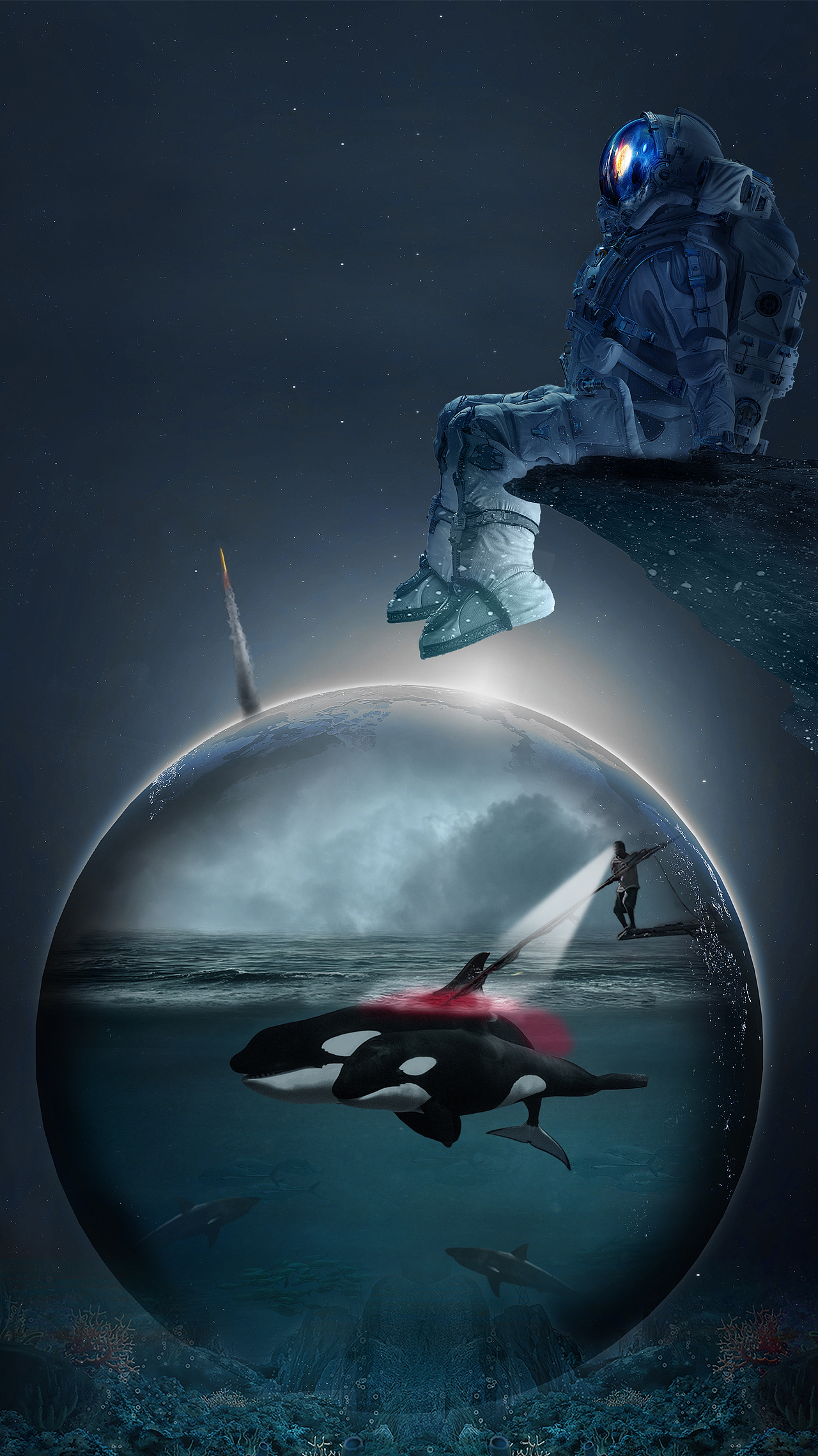 也是看到一张图片受到启发的,上面加了一个航天员