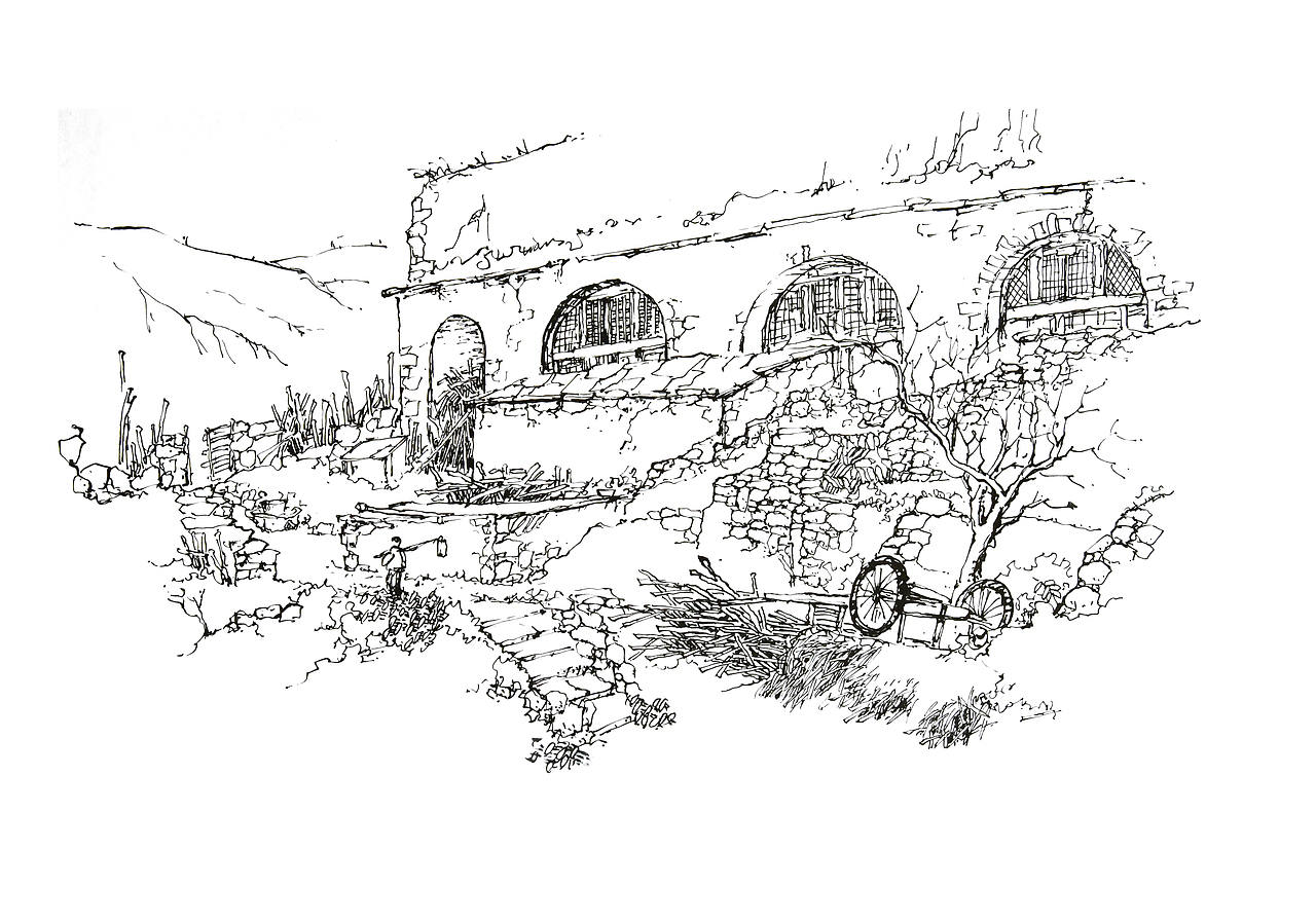 黄土高原风景——窑洞速写