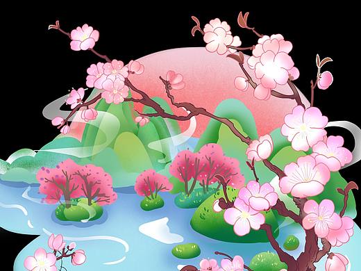 春季山水桃花（個人主頁-ZNTE4ODQ0NjQ=） - 商業(yè)插畫 - 站酷設計師媛媛嬸兒驥原創(chuàng)素材 - 站酷ZCOOL